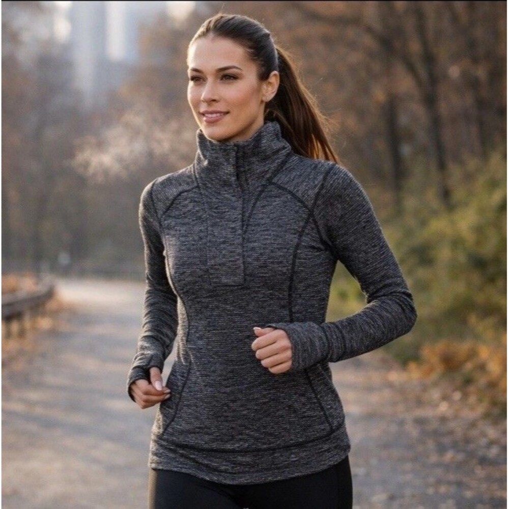 Lululemon Think Fast Pullover Size 10 Heathered Herringbone Workout Top Yoga Gym